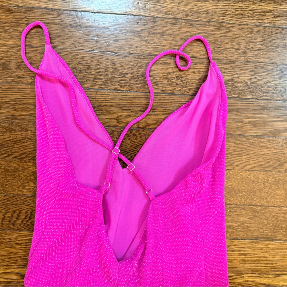 NBD Hot Pink Glitter Maxi Dress with High Leg Slit - Picture 6 of 12